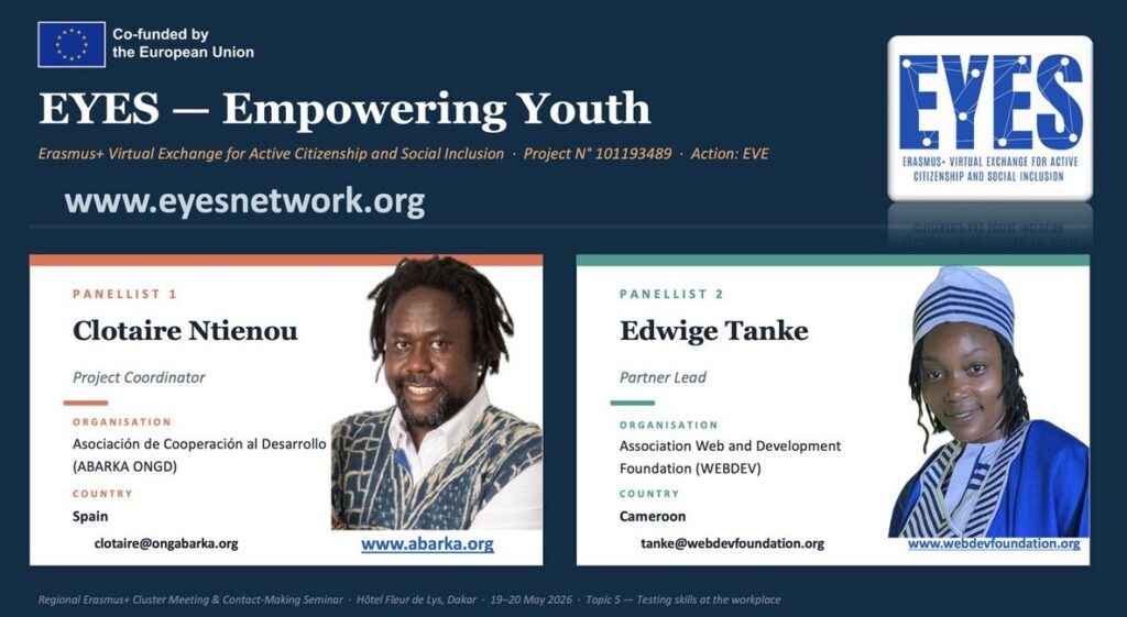 Diapositive de présentation d’EYES à Dakar : les deux panélistes